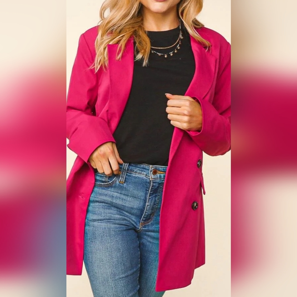 PLUS MAGENTA DOUBLE BUTTON DOWN POCKETED BLAZER - Picture 4 of 4